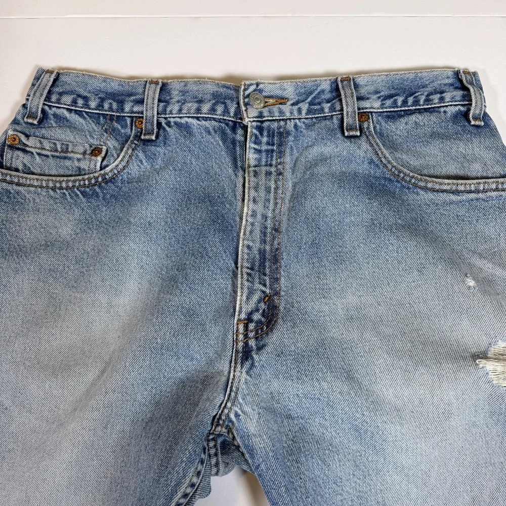 Levi's 505 Jeans Mens 36x30 Blue Denim Faded Distressed Regular Fit Straight Leg